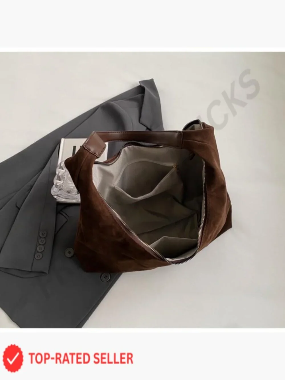 Classic Brown Suede Hobo Shoulder Bag